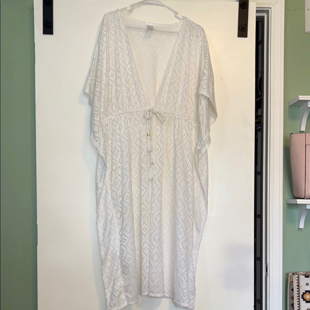 White Sheer Cover-Up with Geometric Pattern